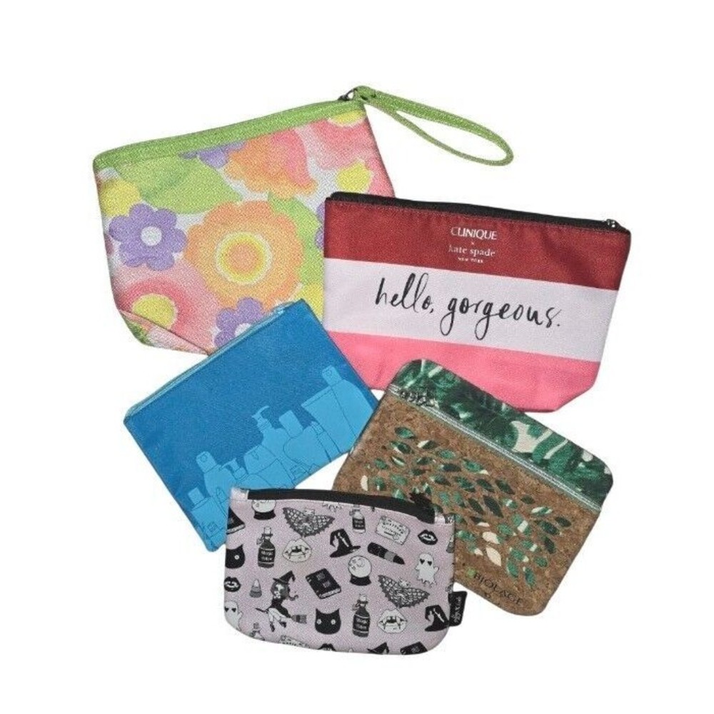 Lot Of 5 Travel Makeup Cosmetic Bags Kate Spade Clinique Biolage Valfre